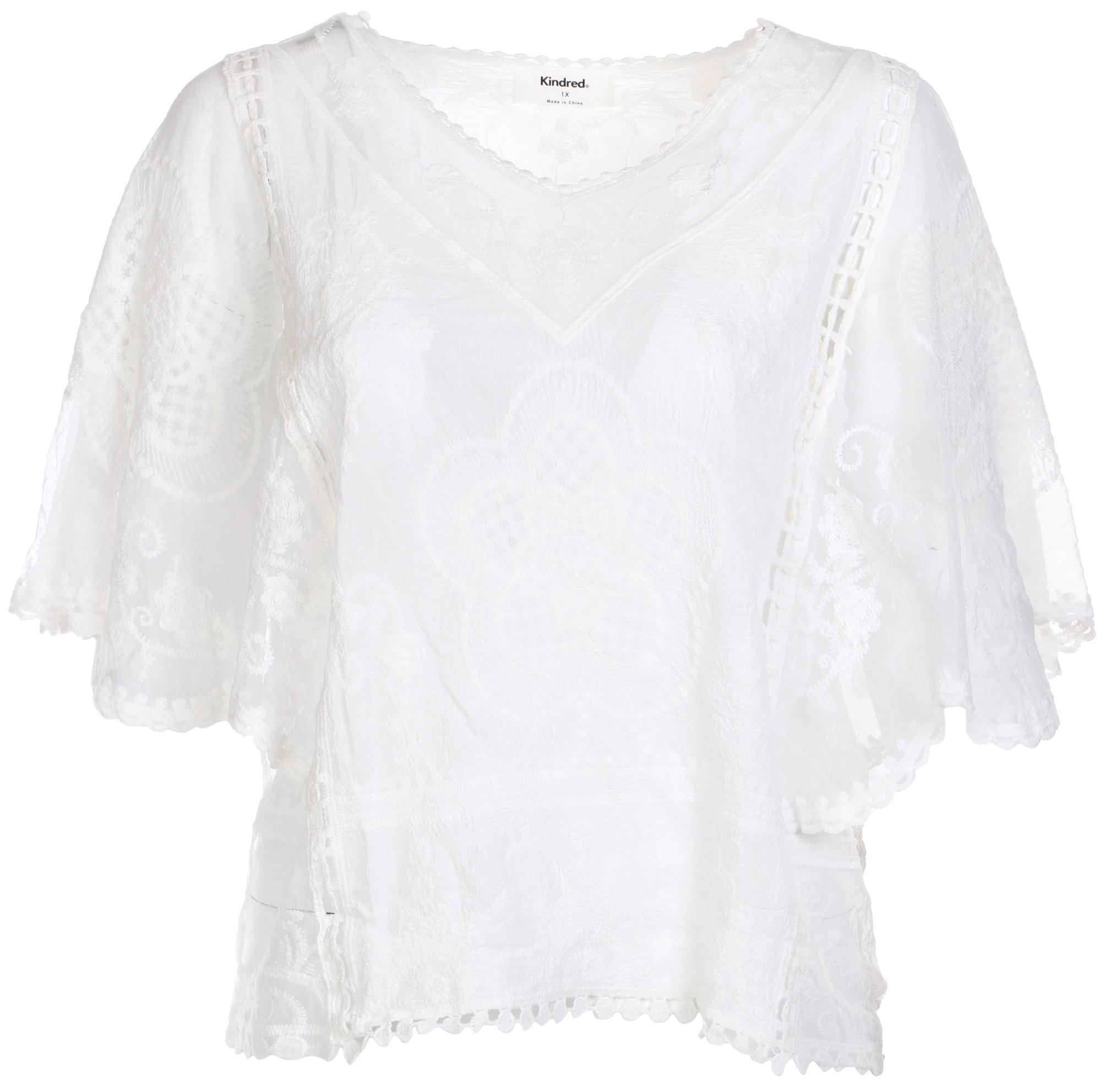 Women's Plus Embroidered Sheer Top