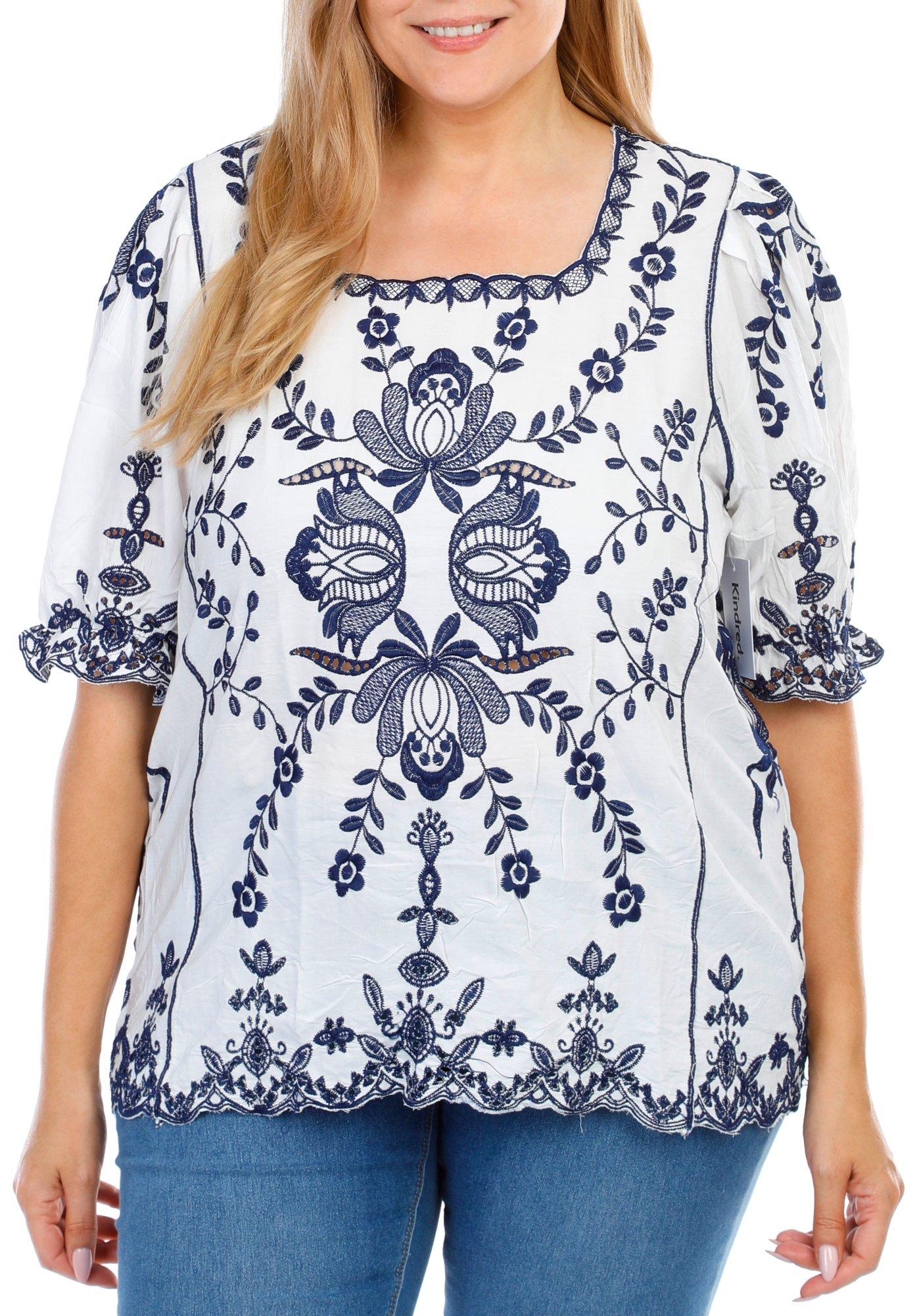 Women's Plus Embroidered Floral Blouse