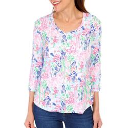 Women's Petite Scenic Print Ruched Top
