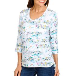 Women's Petite Scenic Print Ruched Top