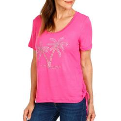 Women's Petite Studded Palm Tree Front Top