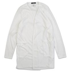 Women's Petite Long Ribbed Pocket Open Cardigan - White