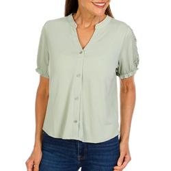 Women's Petite Solid Button Down Top
