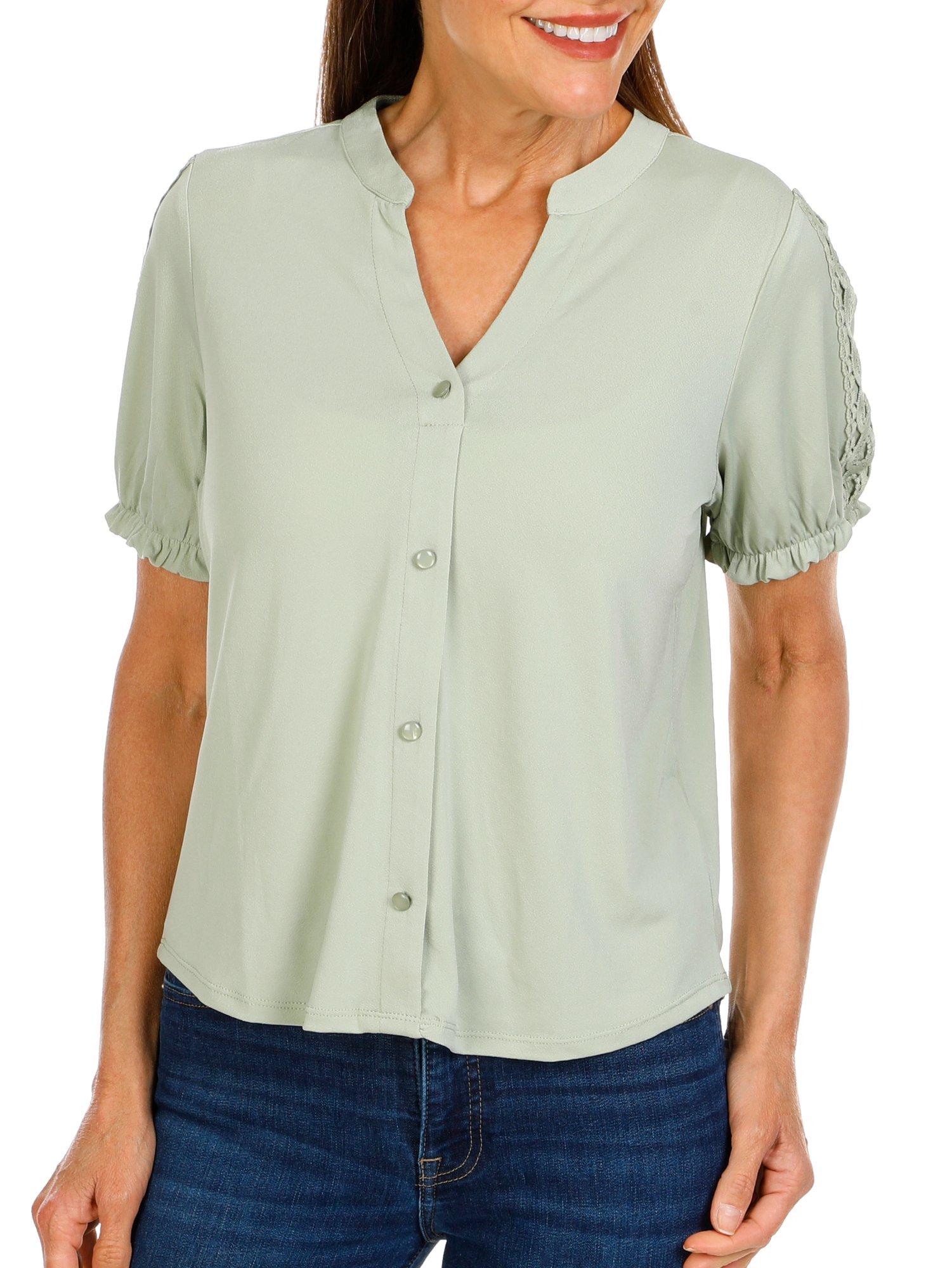 Women's Petite Solid Button Down Top