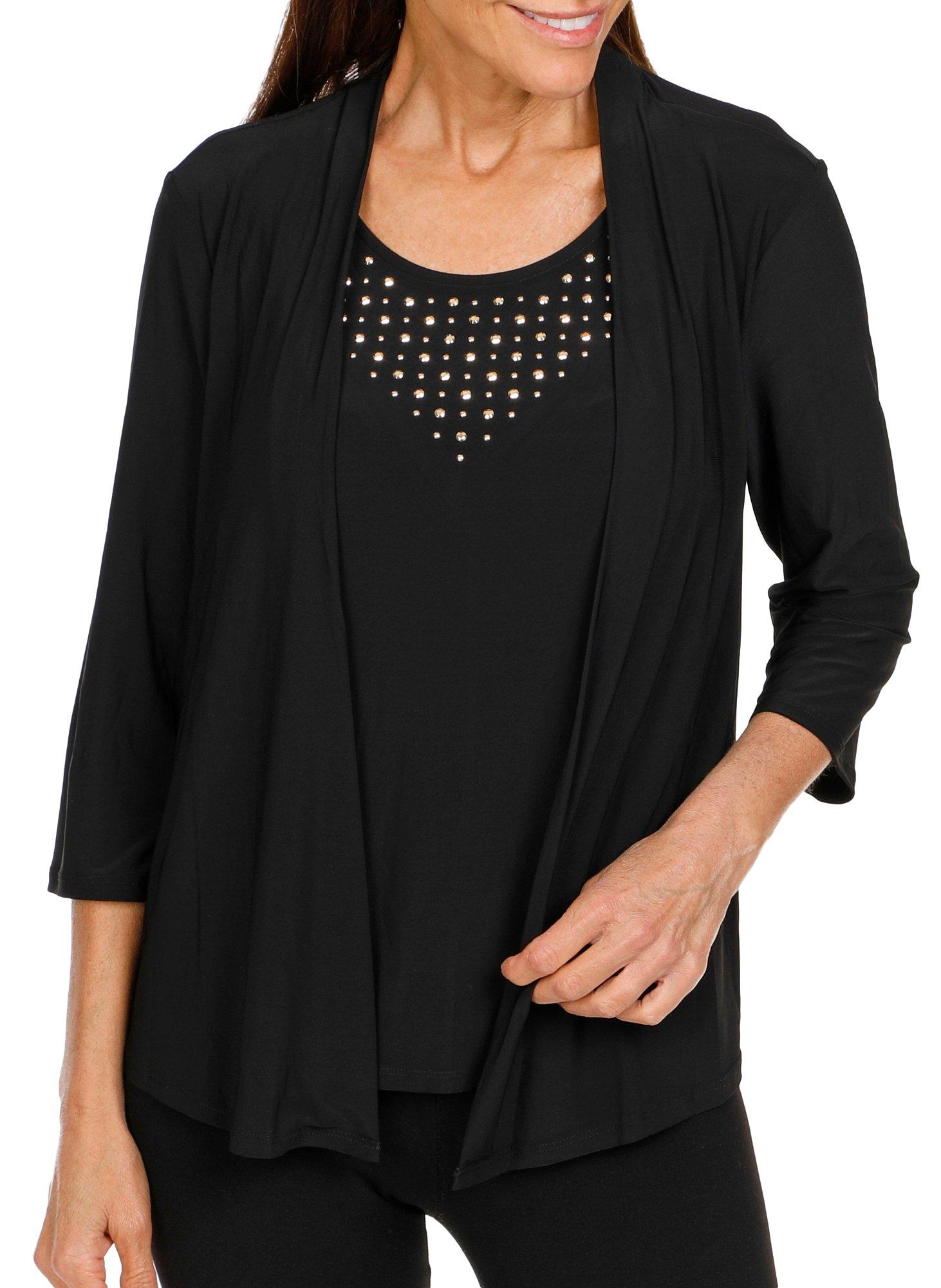 Women's 2Fer Studded Neckline Top