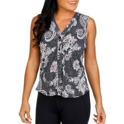 Women's Petite Sleeveless Embroidered Floral Blouse