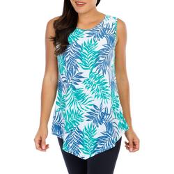 Women's Petite Sleeveless Palm Leaf Print Top