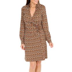 Women's Geometric Wrap Dress - Brown