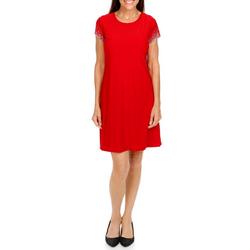 Women's Short Sleeve Embellished Solid Dress