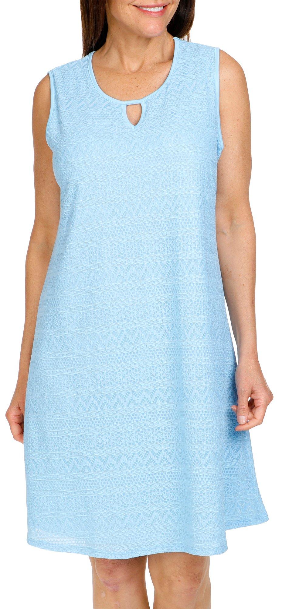 Women's Sleeveless Keyhole Lace Dress - Blue