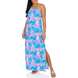 Women's Outdoor Bright Palm Leaf Maxi Dress