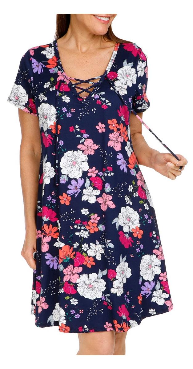 Women's Lace Up Floral Dress - Blue | bealls