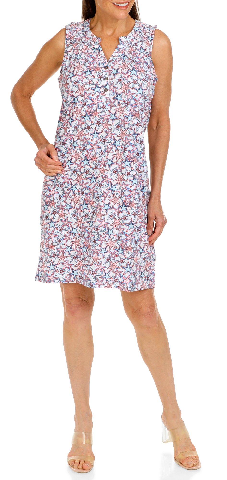 Women's Sleeveless Americana Starfish Print Dress