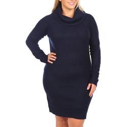 Women's Solid Ribbed Cowl Neck Dress