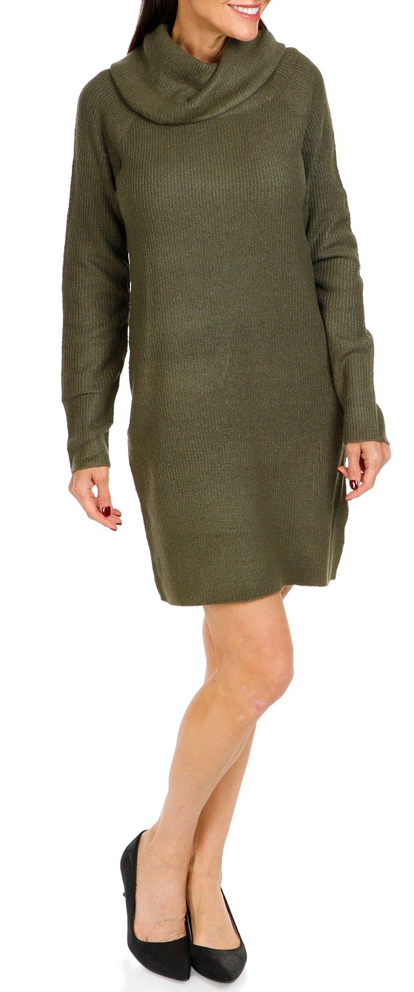 Women's Solid Ribbed Cowl Neck Dress