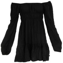 Juniors Solid Off Shoulder Tiered Dress - Black