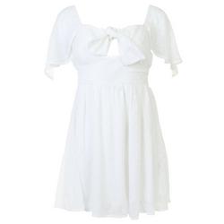 Juniors Solid Keyhole Front Dress - White