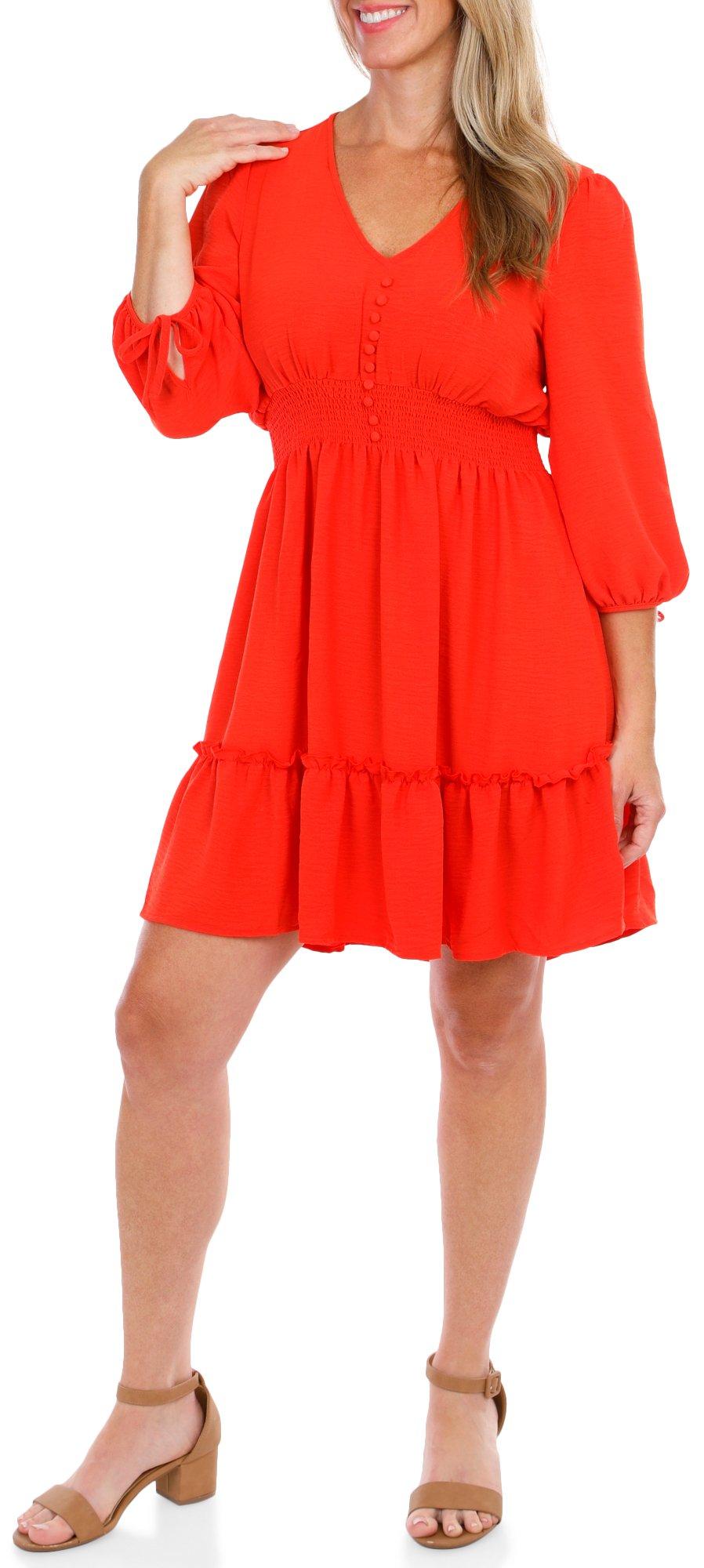 Women's Solid Smock and Ruffle Dress