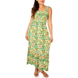 Women's Sleeveless Floral Print Maxi Dress - Green