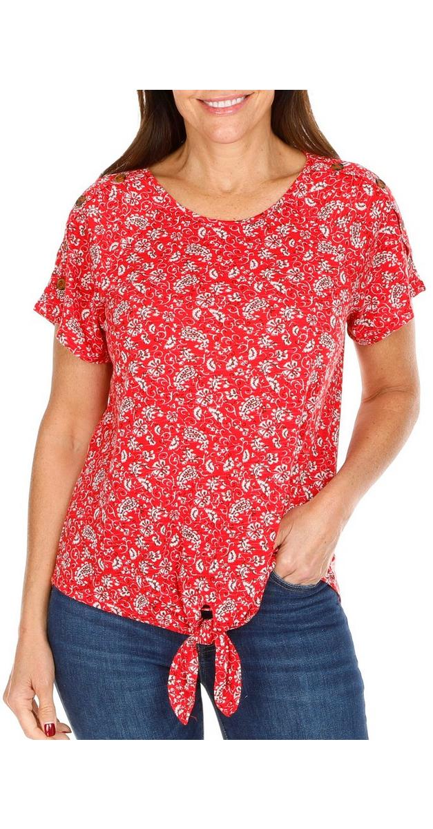 Women's Stylish Floral Print Top Red bealls