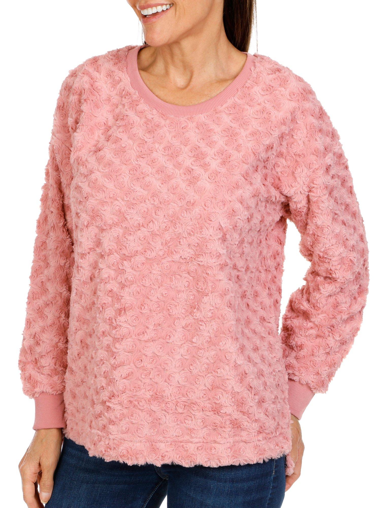 Women's Long Sleeve Sherpa Rose Pullover Sweater