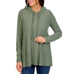 Women's Solid Ribbed Hooded Pullover