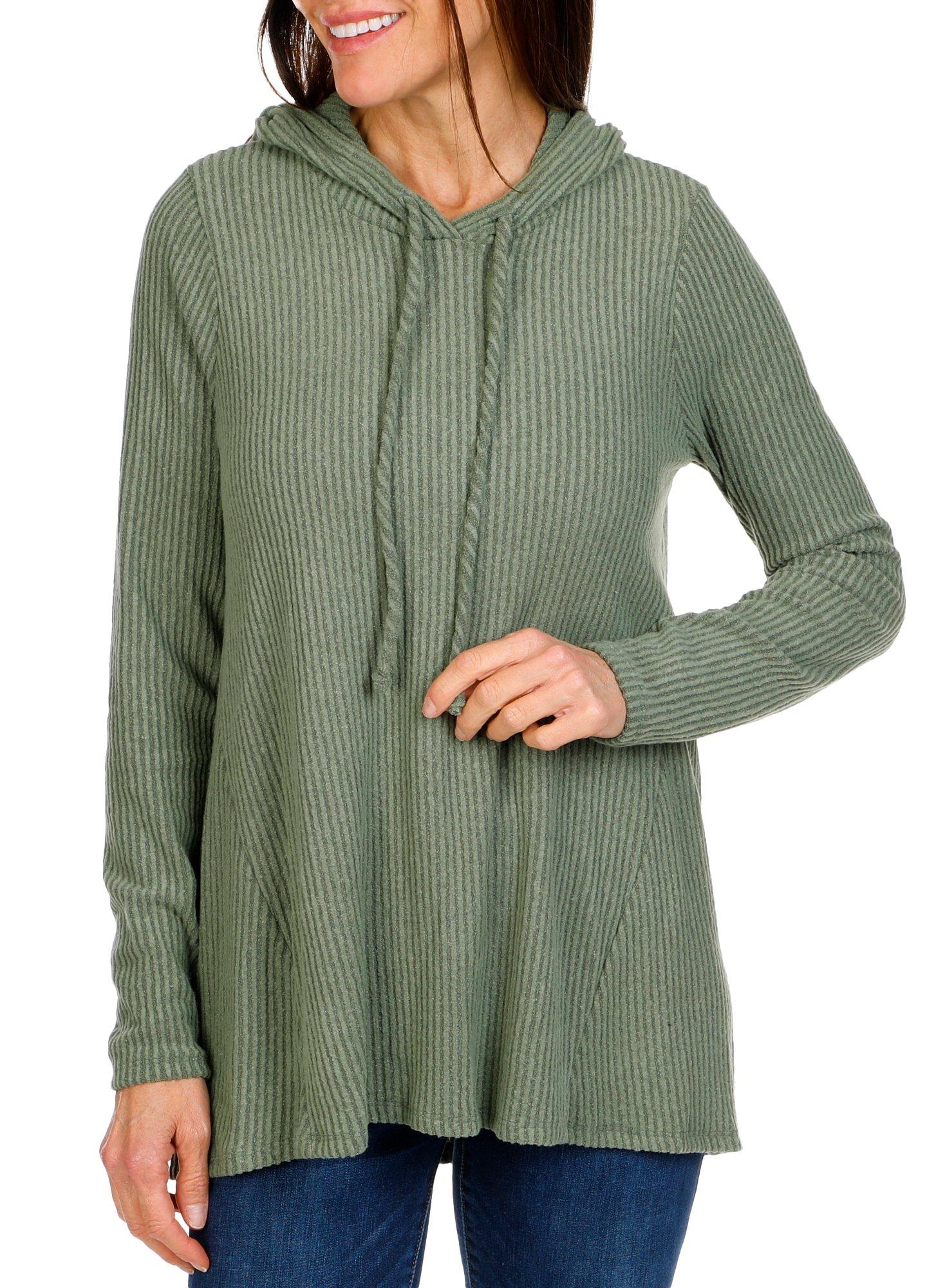 Women's Solid Ribbed Hooded Pullover
