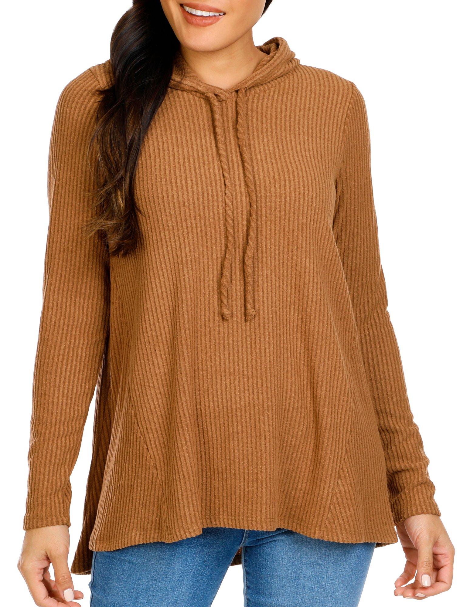 Women's Solid Waffle Hooded Top