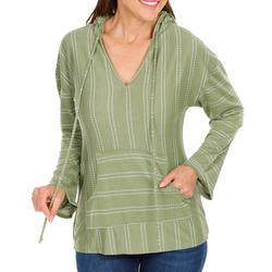 Women's Solid Dotted Stripe Hooded Pull Over - Green
