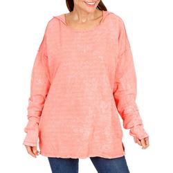 Women's Distressed Pull Over Hoodie - Coral