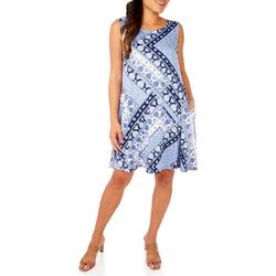 Women's Plus Sleeveless Floral Print Dress - Blue