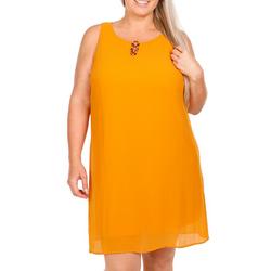 Women's Plus Sleeveless Solid Chiffon Dress - Mustard