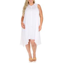 Women's Plus Sleeveless Solid A-Line Dress - White
