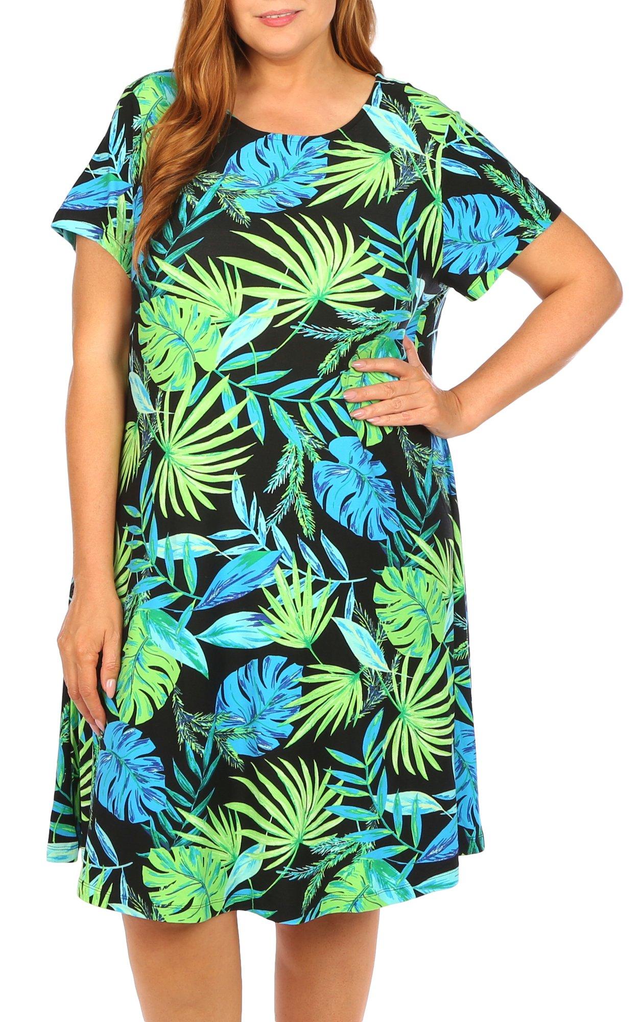 Women's Plus Palm Leaf Print Casual Dress