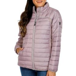 Women's Solid Quilted Puffer Coat - Purple