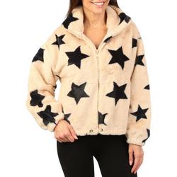 Women's Faux Fur Star Printed Coat - Tan Multi
