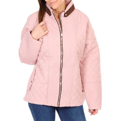 Women's Plus Quilted Puffer Jacket - Pink