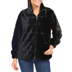 Women's Solid Faux Fur Jacket - Black