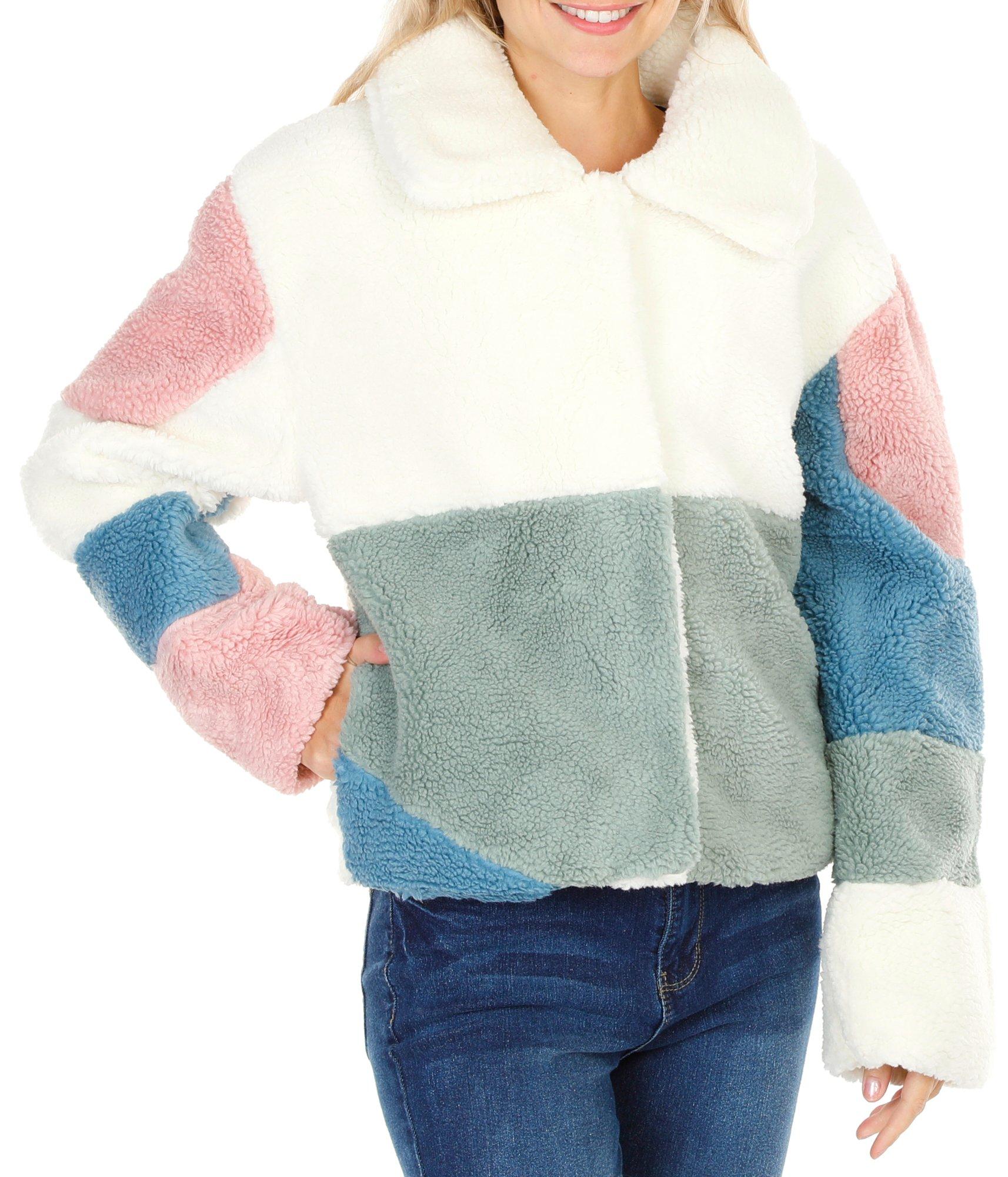 Juniors Faux Fur Colorblock Jacket - Multi