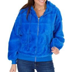 Juniors Faux Fur Full Zip Hoodie - Blue