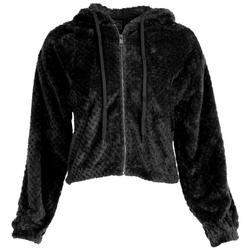 Juniors Solid Fleece Full Zip Hooded Jacket - Black