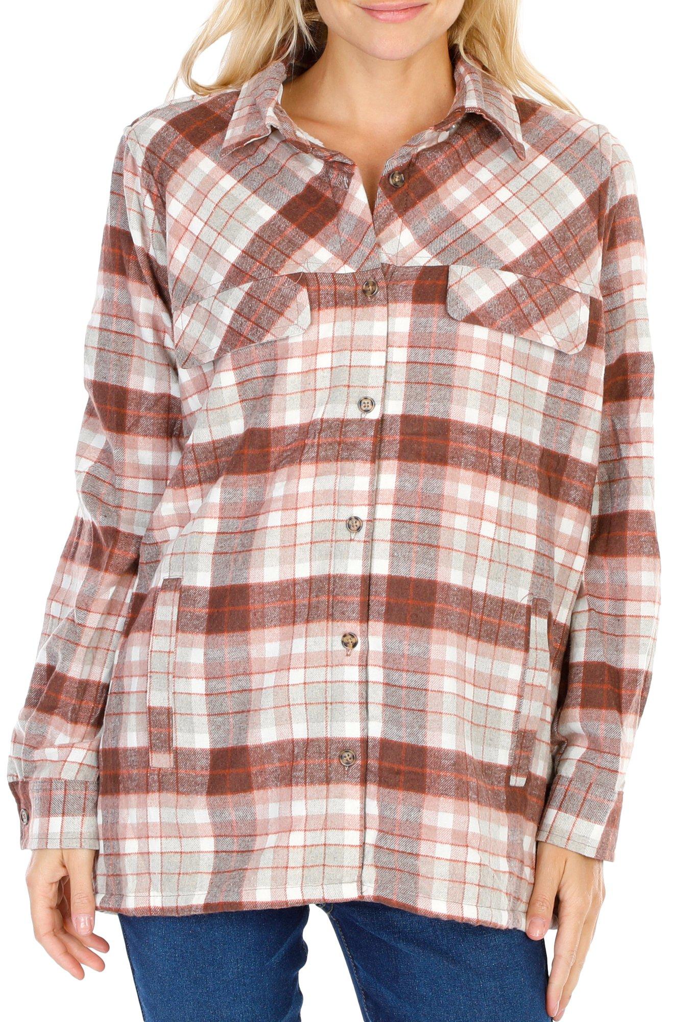 Juniors Plaid Button Down Shacket