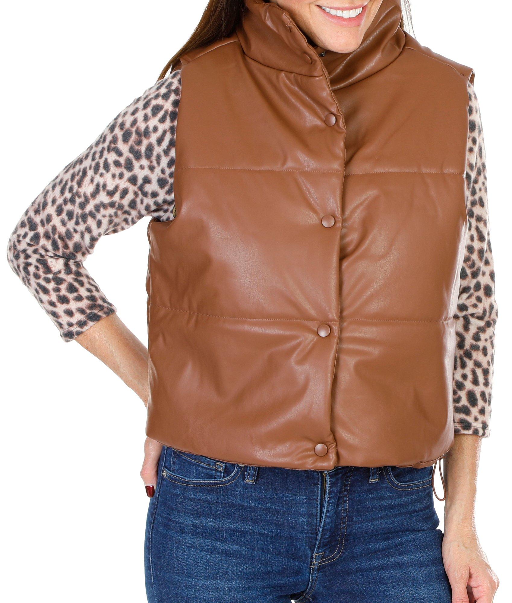 Juniors Solid Quilted Puffer Vest - Brown