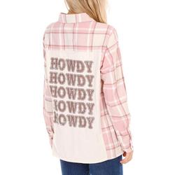 Juniros Long Sleeve Plaid Flannel - Pink