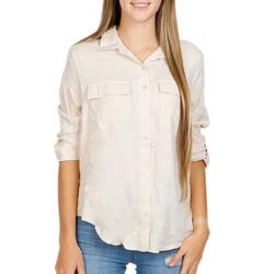 Juniors Solid Button Down Top