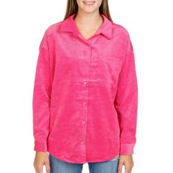Juniors Long Sleeve Ribbed Button Down Top