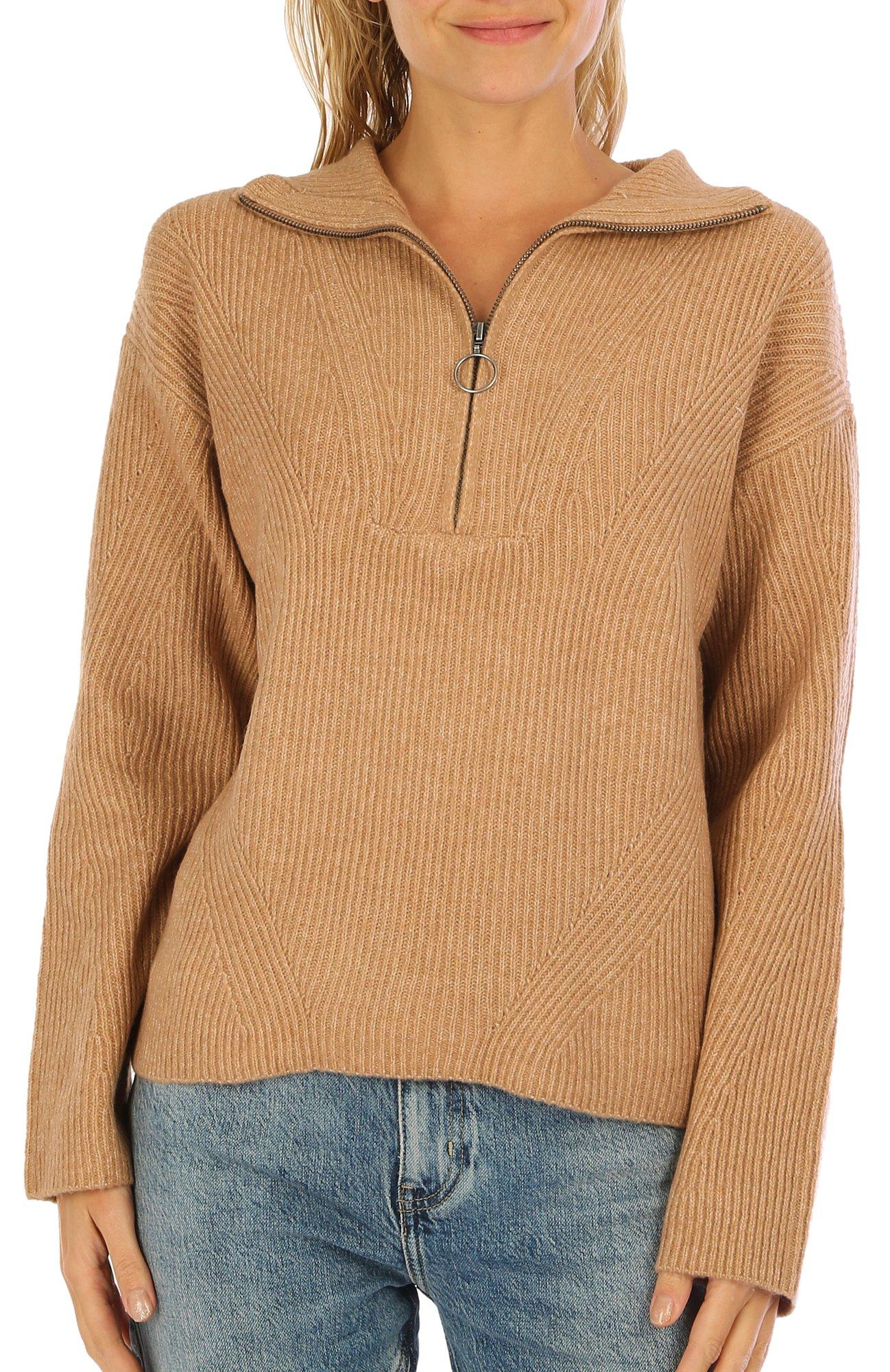 Juniors Solid Quarter Zip Sweater