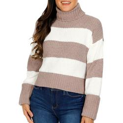 Juniors Stripe Turtleneck Pullover Sweater - Tan