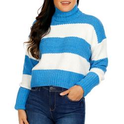 Juniors Stripe Turtleneck Pullover Sweater - Blue