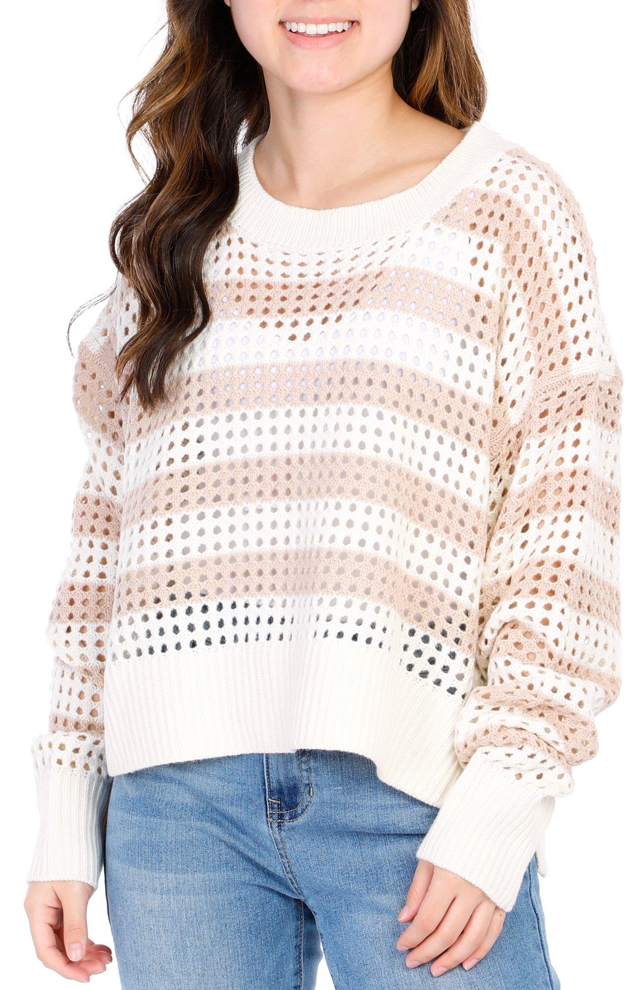Juniors Striped Knit Long Sleeve Top